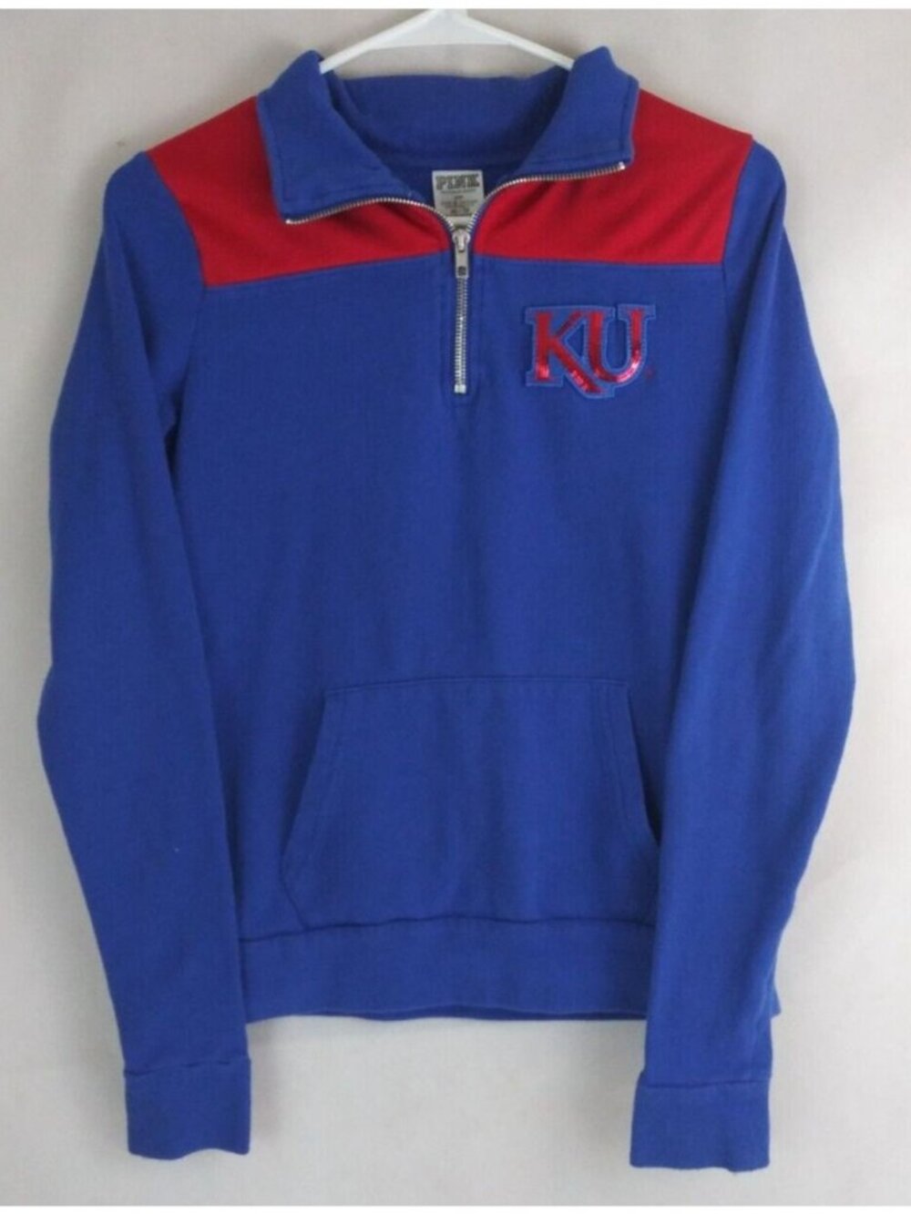 Vintage NCAA KU Kansas University Jayhawks 1/4 Zip Sequined Sweatshirt Size XS